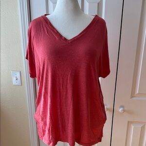 Orvis Women's V-Neck Short Sleeve Top in Coral Pink